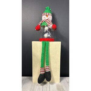 Christmas Snowman Dangly Legs Plastic Candy Jar Holiday Winter Decor Gift